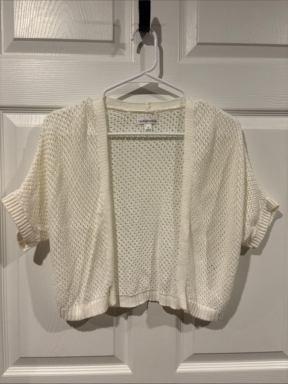 croft & barrow Cream Short-Sleeve Open Knit Bolero Cardigan